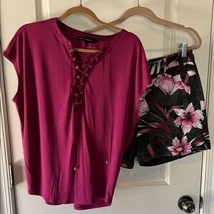 White House Black Market Berry Lace-Up Top